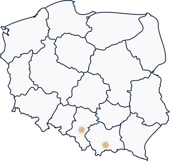 Mapa Polski — obszar działania: Śląsk i Małopolska